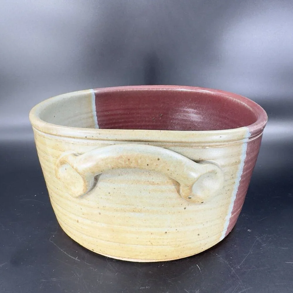 Hand Made Studio Art Pottery Bowl Dish With Handles Signed B‎ Creek Planter Pot